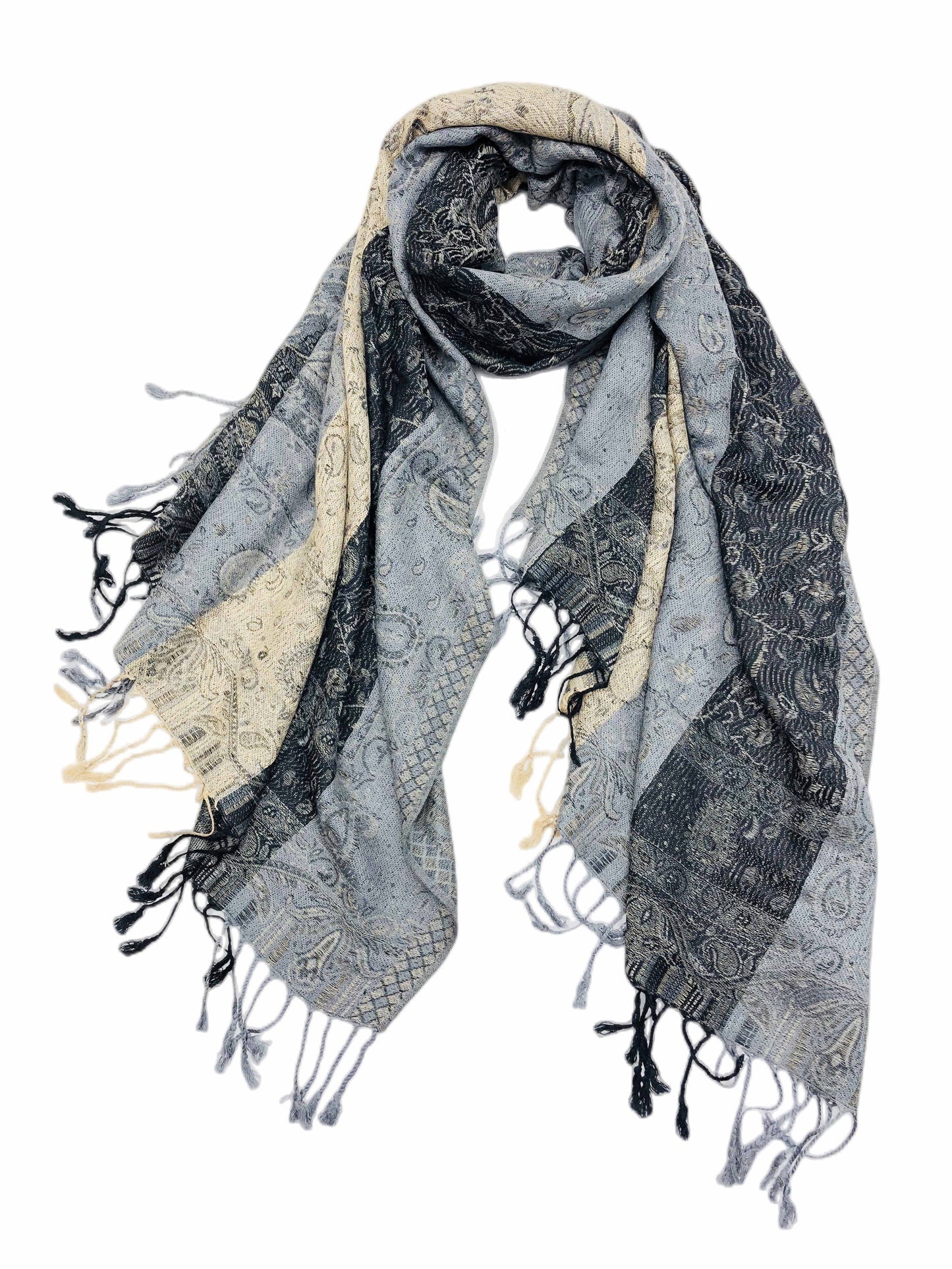 Paisley Pashmina Scarf in Grey and Black