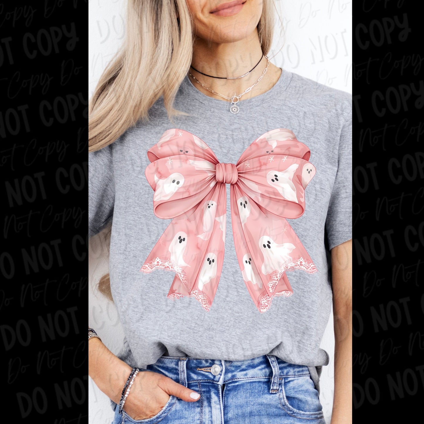 Pink Ghost Coquette Bow - Tee