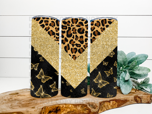Cheetah and Gold Butterfly V Split Tumbler