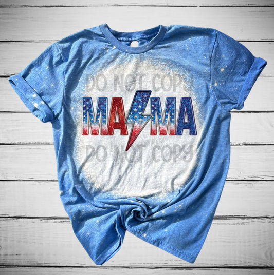 MANA Faux embroidery red white and blue Bleached Distressed Tee Shirt