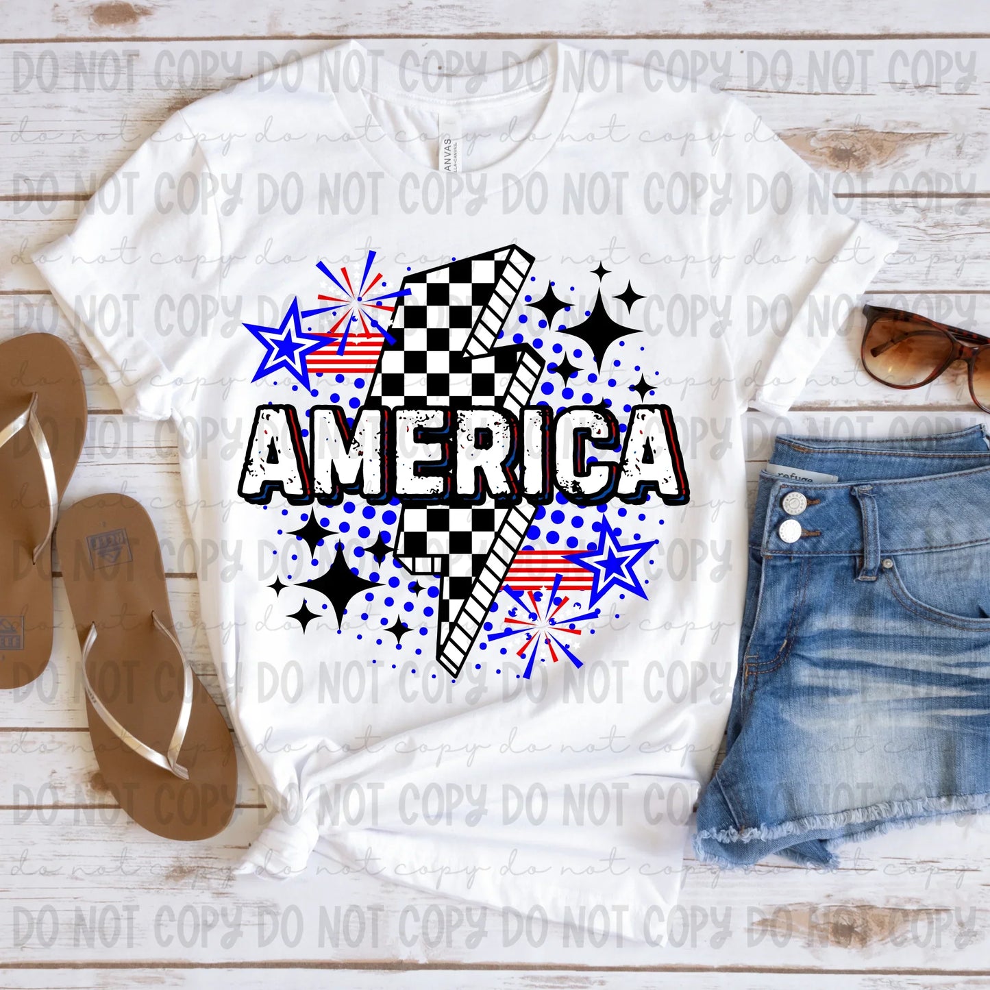 America Checkered Bolt - Tee