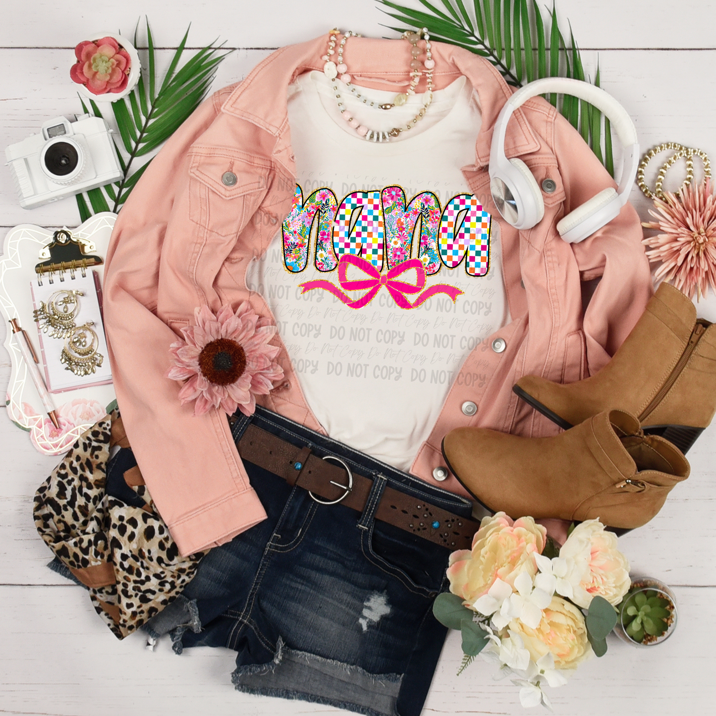Nana Floral Checkered Bow || Tee