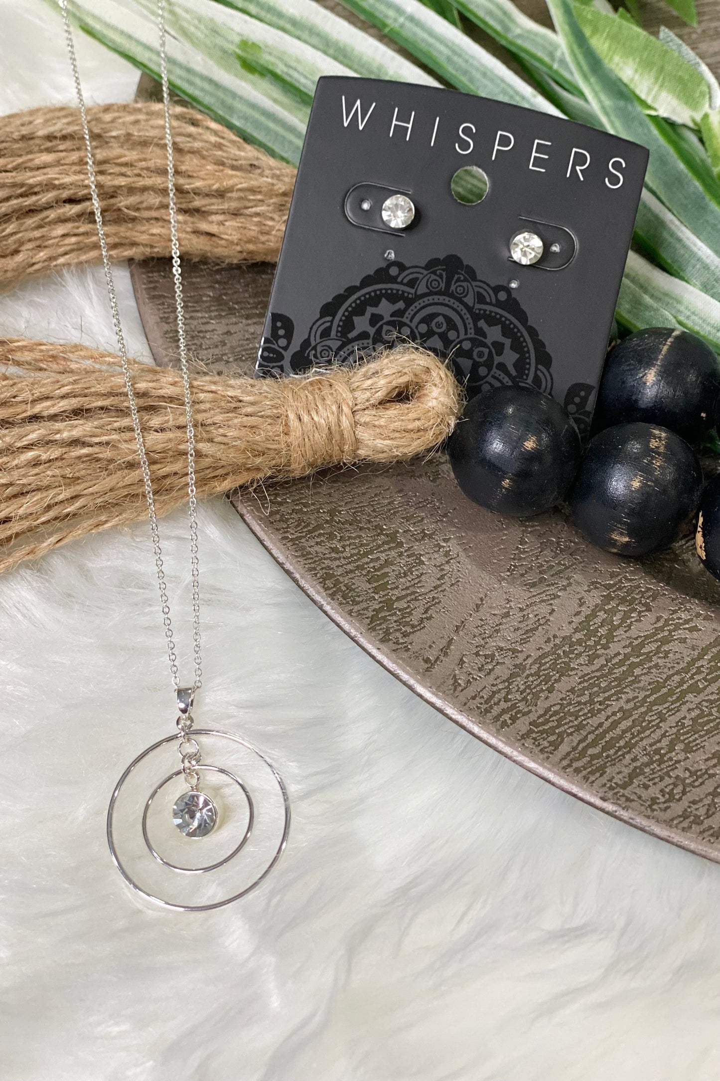 Copy of Silver Double Circle with Stone Necklace