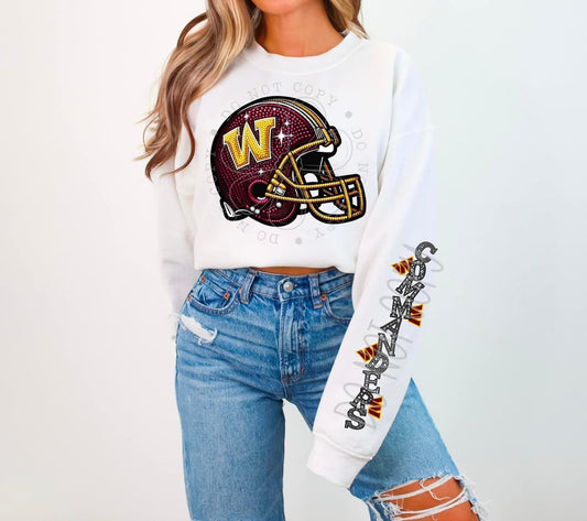 Commanders Rhinestone Helmet | Sweatshirt OR Hoodie