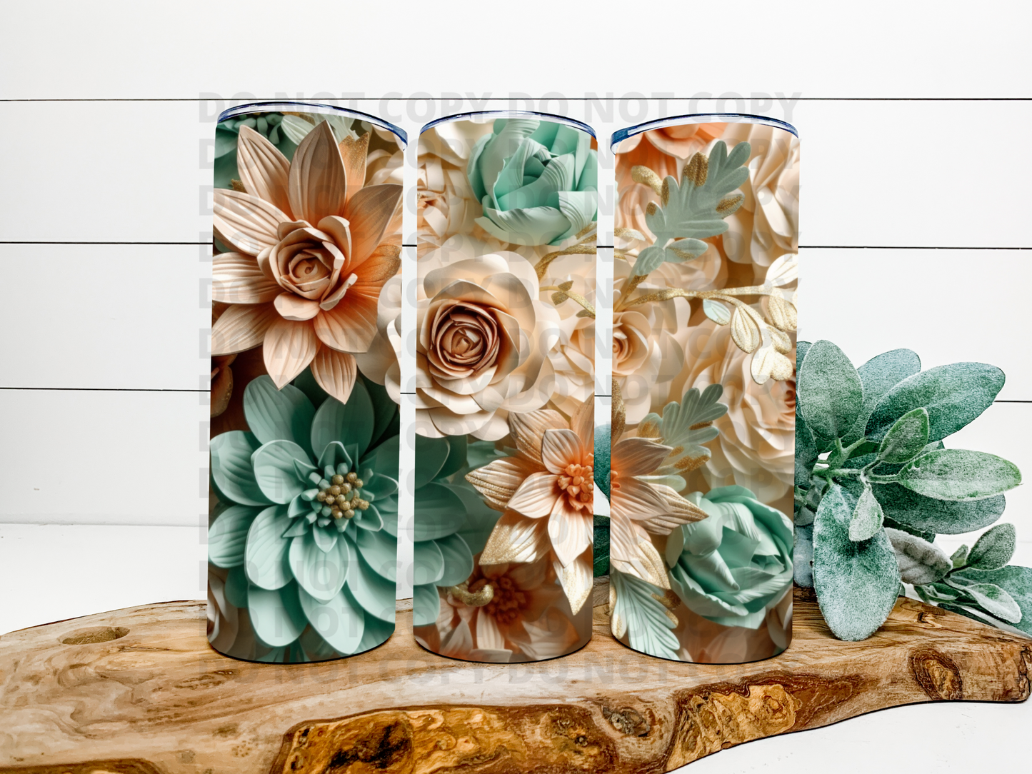 Pastel Blue & Peach Paper 3D Tumbler