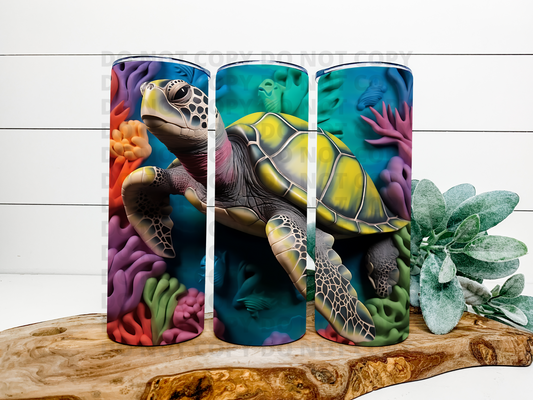 Colorful Sea Turtle 3D Tumbler