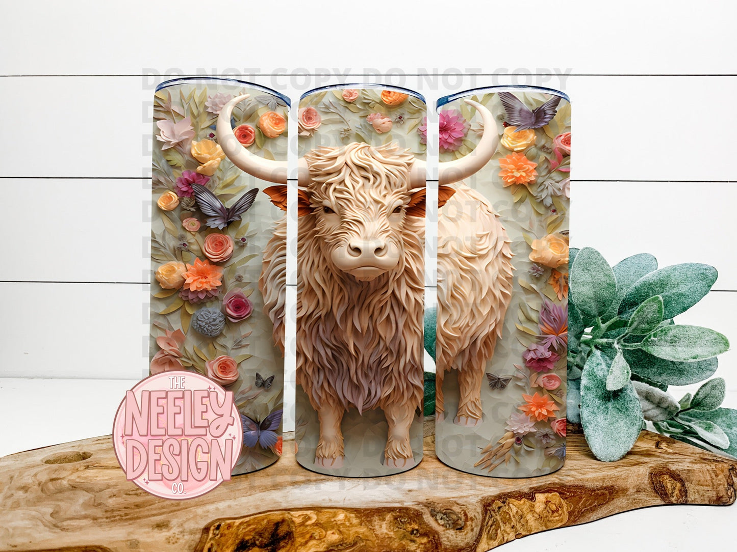 Highland Cow Floral 3D Tumbler