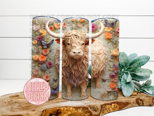Highland Cow Floral 3D Tumbler