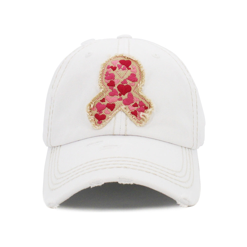 Pink Ribbon Hearts Vintage Distressed Baseball Cap