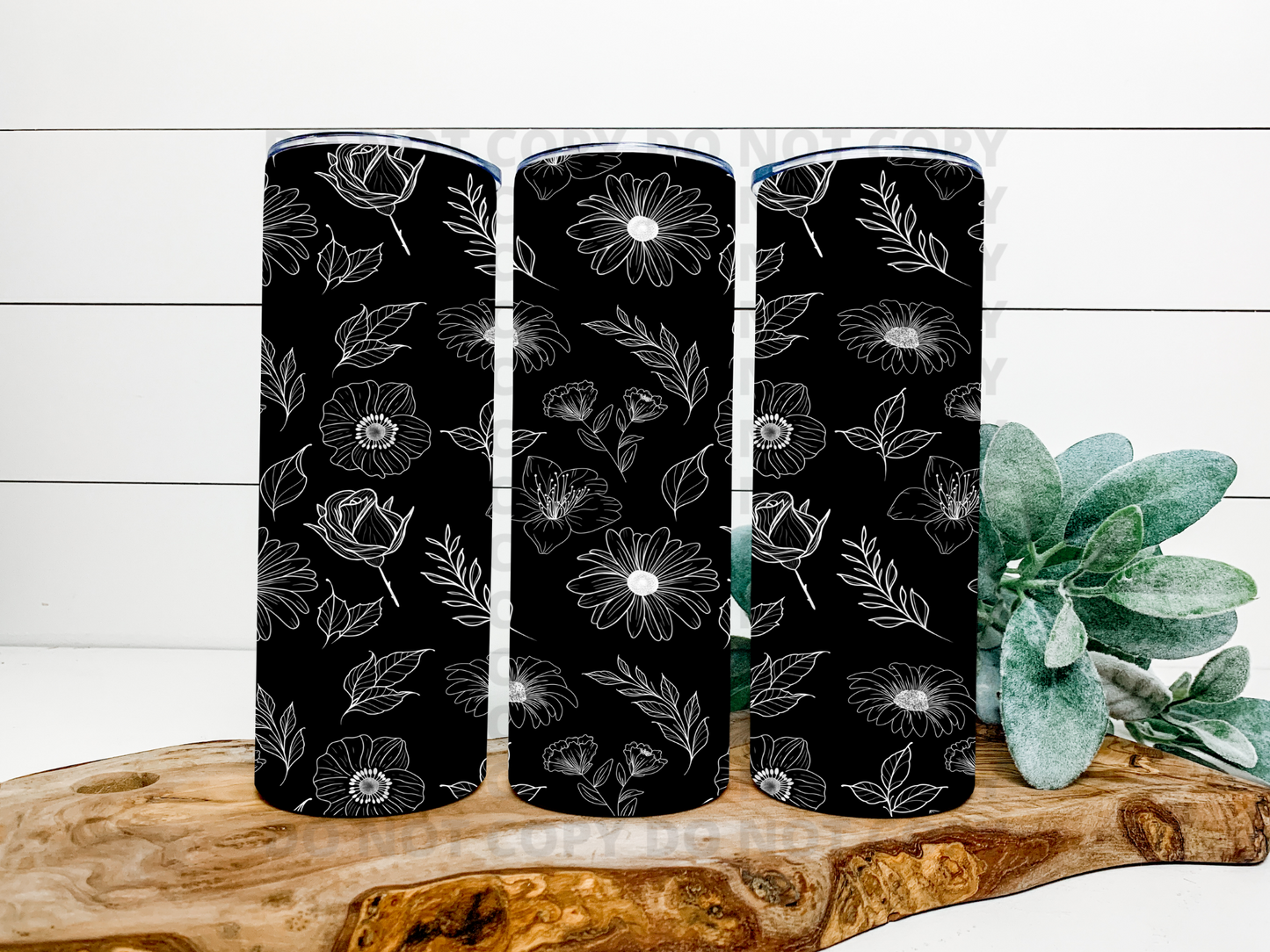 Black Floral Stainless Steel Tumbler