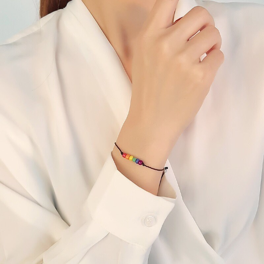 Rainbow LGBTQ Pride Braided Bracelet in Wax Cotton Rope