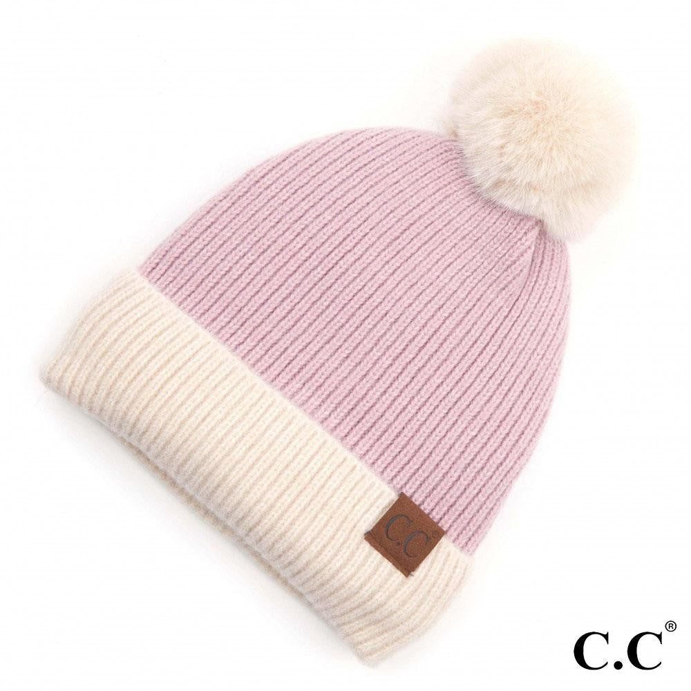 CC Beanie with Pom - Pink & White