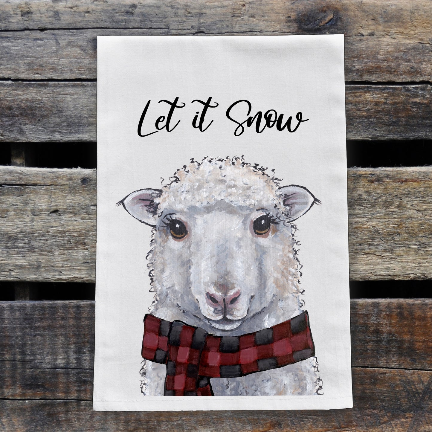Winter Flour Sack Towel, Let it Snow Tea Towel, Cabin Decor