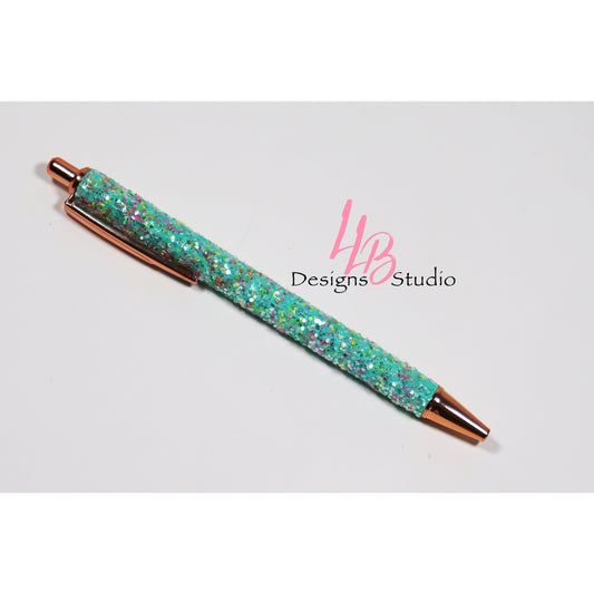 Stationary Pen | Seaglass Confetti Clickable Pen | Black Ink |