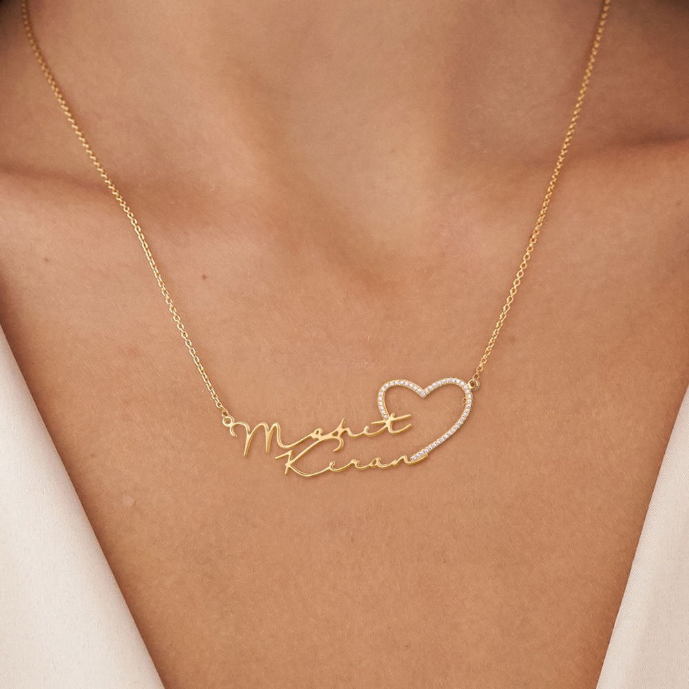Custom Double Name Necklace with Heart