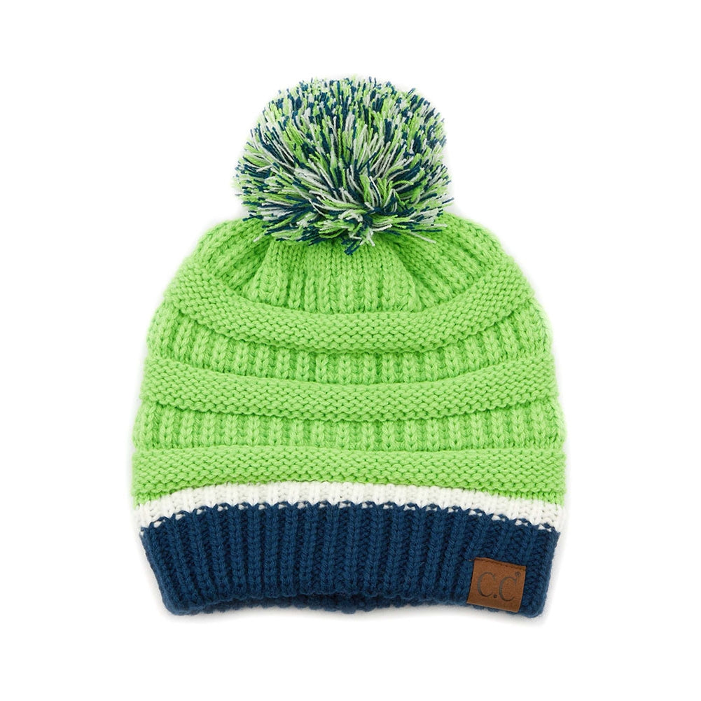 C.C Teal Color Ribbed Beanie With Pom