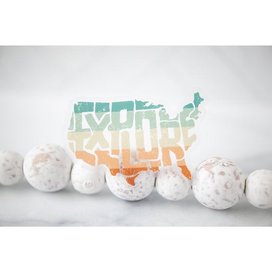 Explore, USA, Clear Vinyl Sticker, 3in.