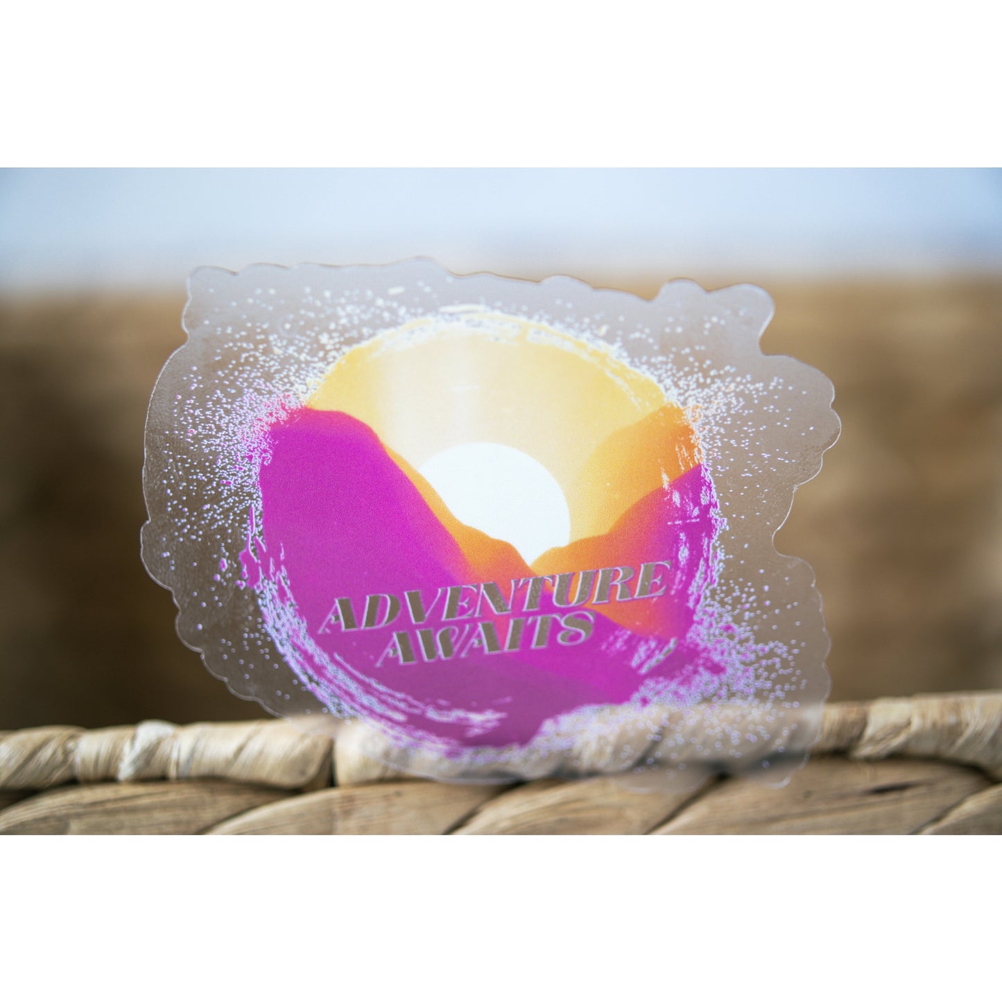 Adventure Awaits, Sunset Clear Vinyl Sticker, 3in.