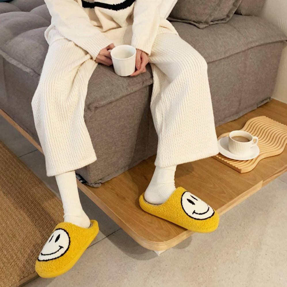Smiley Face Slippers - Yellow