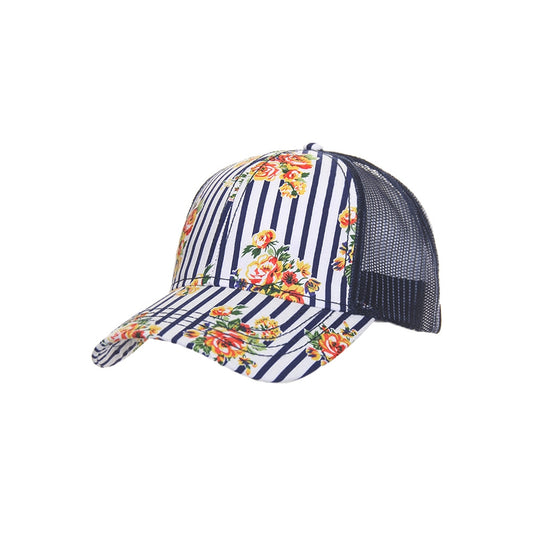 CC Stripe and Floral Mesh Trucker Cap