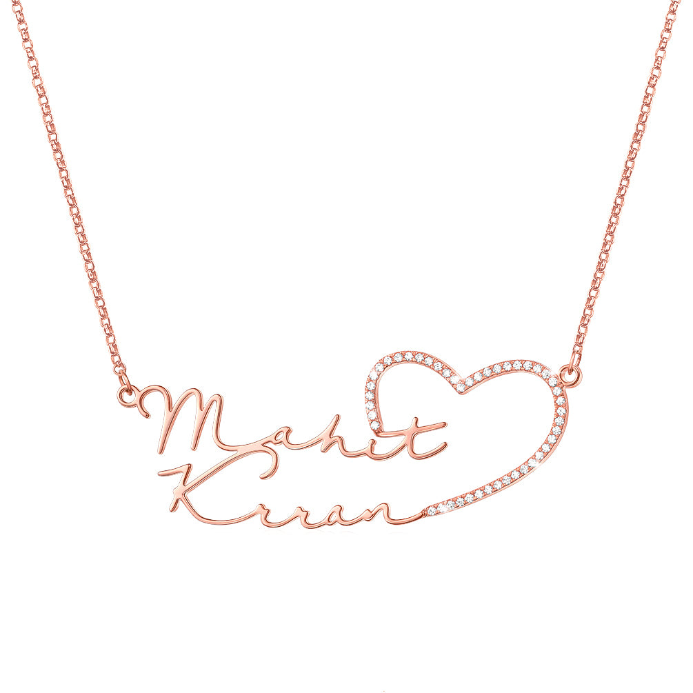 Custom Double Name Necklace with Heart
