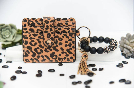 Leopard Beaded Tassel Cardholder Keychain