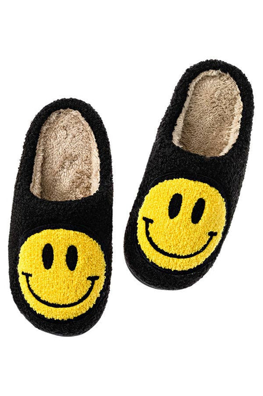 Smiley Face Slippers - Black