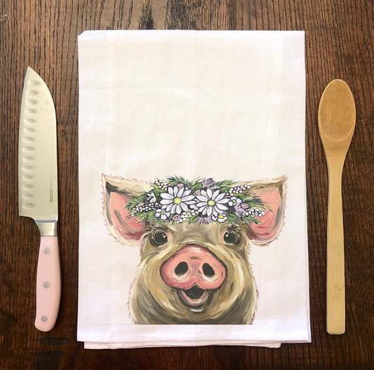 Pig Flour Sack Towel, Farmhouse Decor, Pig Tea Towel