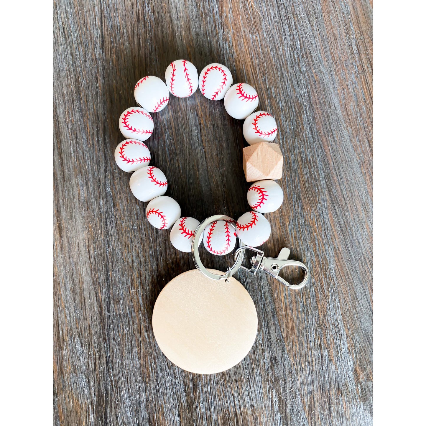 Baseball Wooden Bead Wristlet