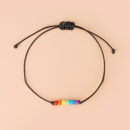 Rainbow LGBTQ Pride Braided Bracelet in Wax Cotton Rope