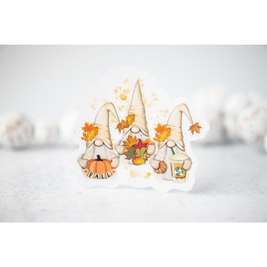 Fall Gnomes, Clear Vinyl Sticker, 3x3 inch