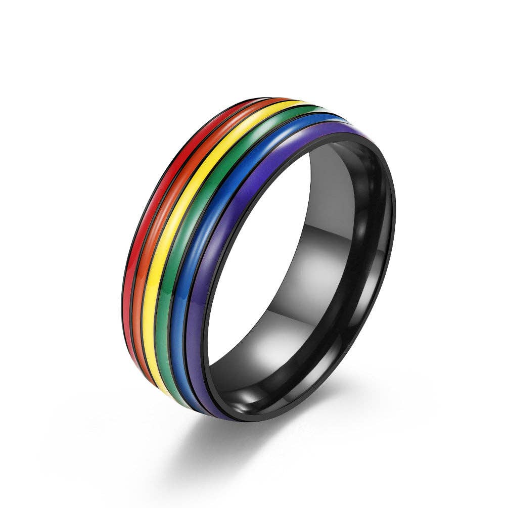 Rainbow LGBTQ Pride Stacked Band Ring in Stainless Steel