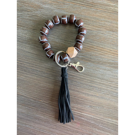 Football Wooden Bead Wristlet