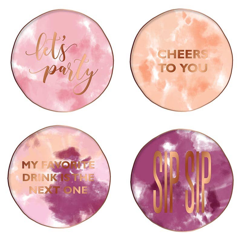 Ceramic Coaster Set- Cheers 4pk