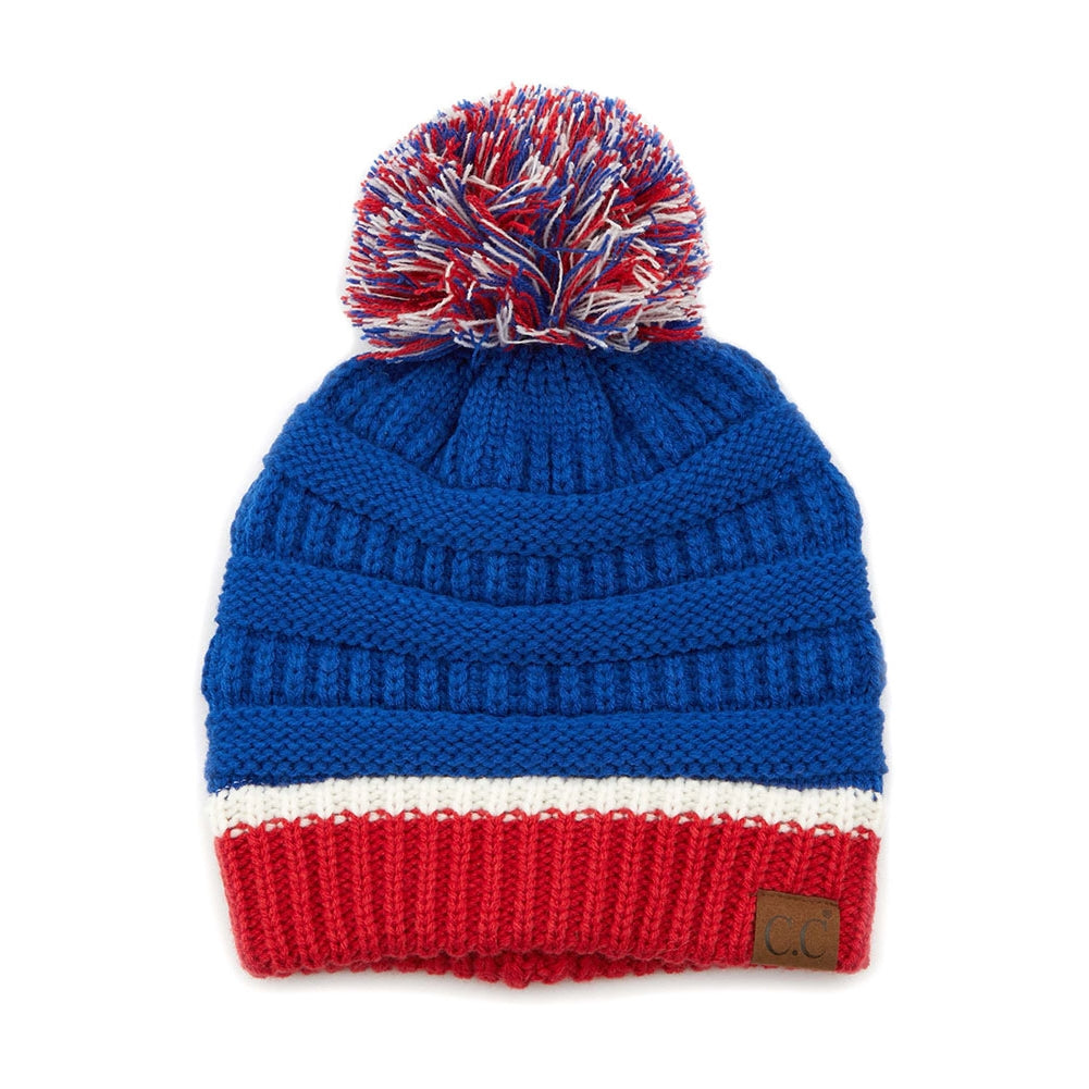 C.C Teal Color Ribbed Beanie With Pom