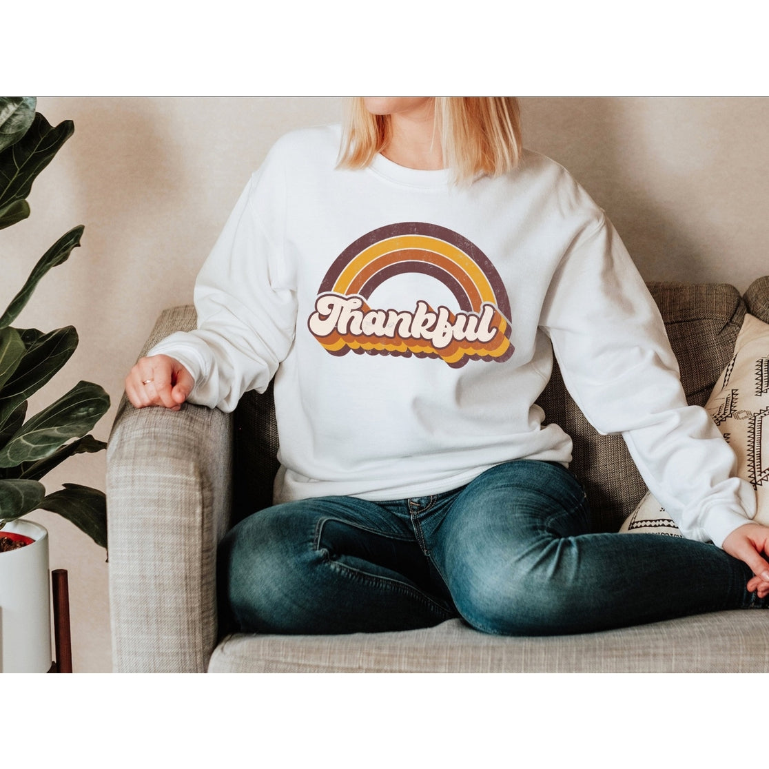 Thankful Retro Rainbow Sweatshirt
