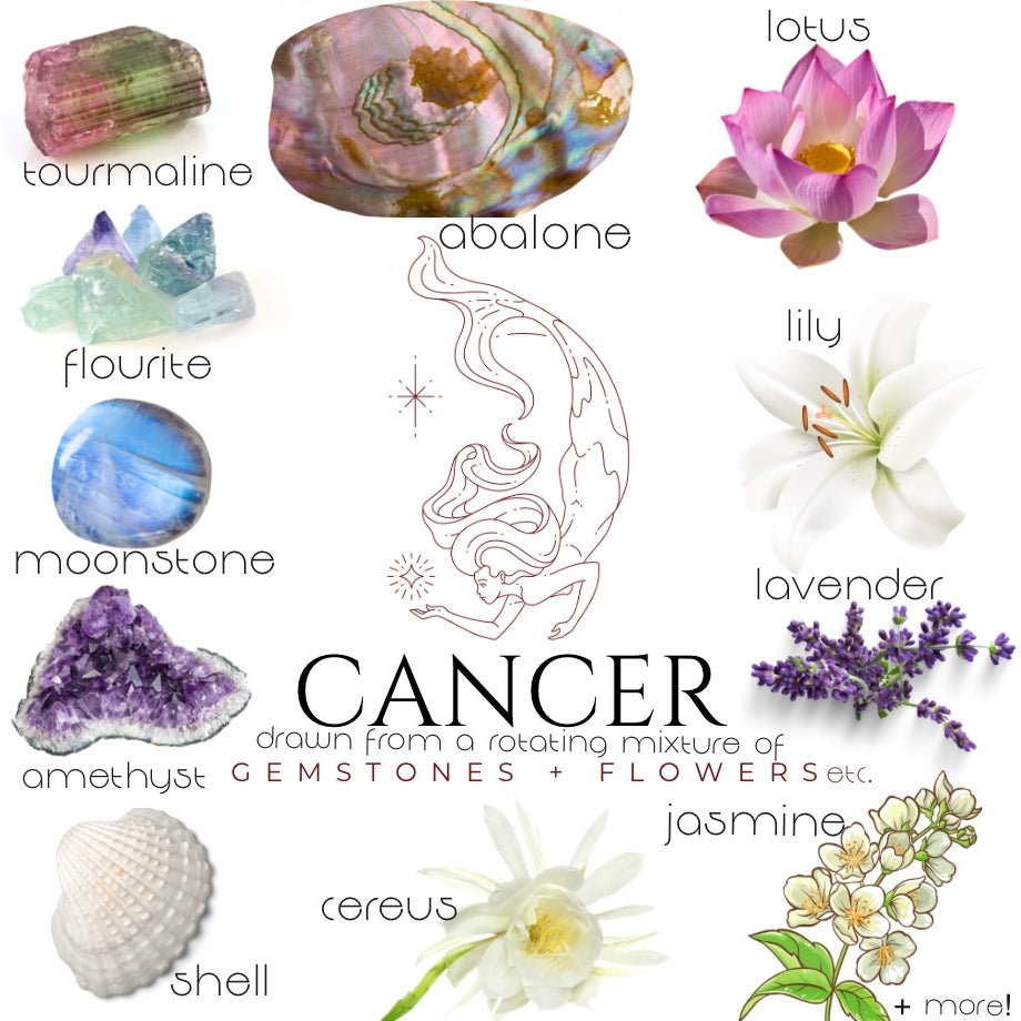 Cancer Crystal Candle, Zodiac Candle w/ Gemstones + Herbs