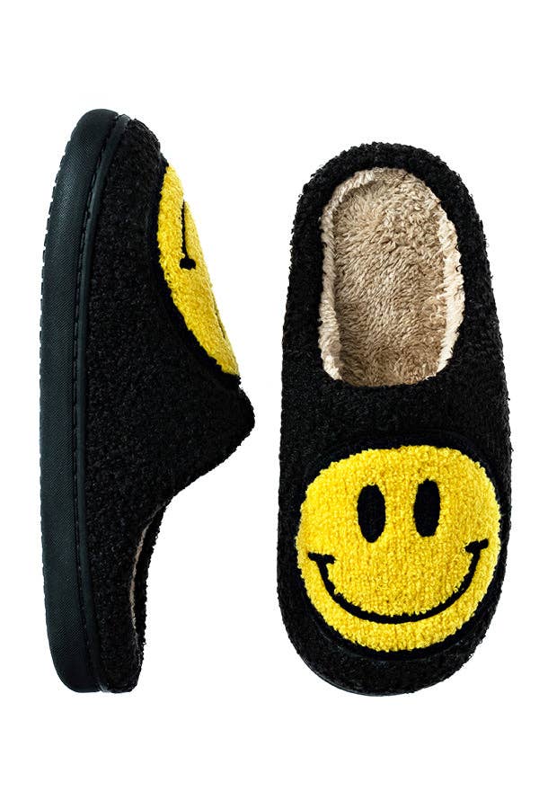 Smiley Face Slippers - Black