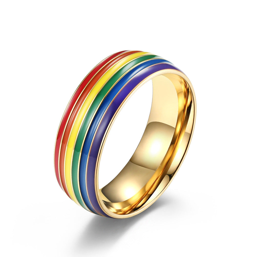 Rainbow LGBTQ Pride Stacked Band Ring in Stainless Steel
