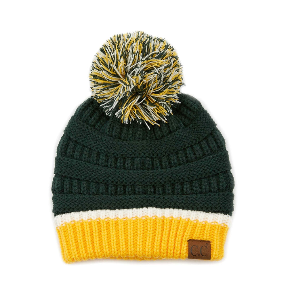 C.C Teal Color Ribbed Beanie With Pom