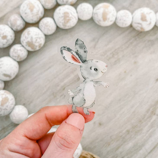 Cute Gray Bunny Clear Vinyl, Sticker, 2.5 in.
