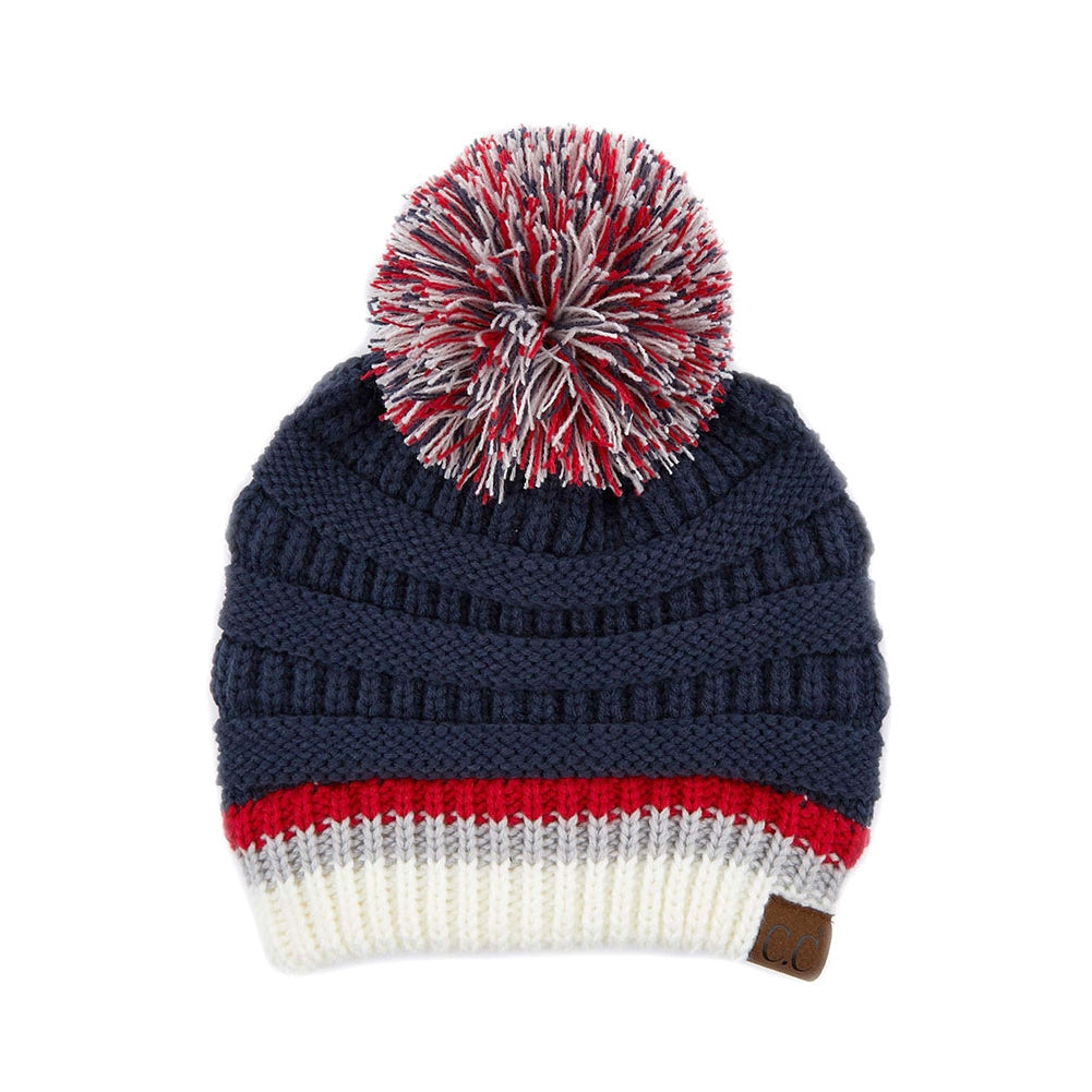 C.C Teal Color Ribbed Beanie With Pom