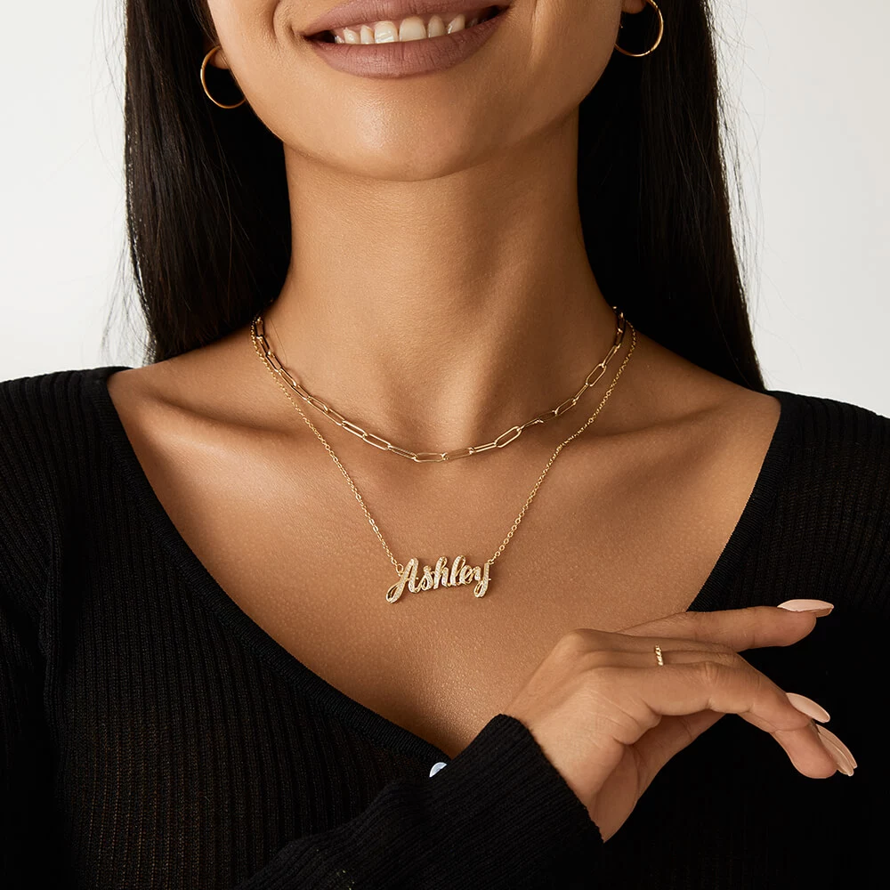Custom Dimensional Name Necklace with Diamond*