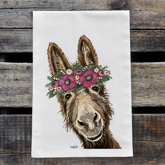 Donkey Flowers Flour Sack, Donkey Tea Towel Kitchen Decor