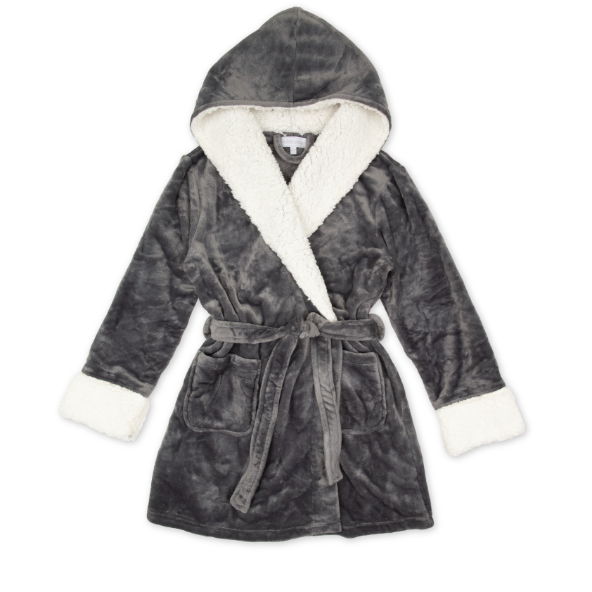 Women's Fluffy Push Robe With Hood- Grey