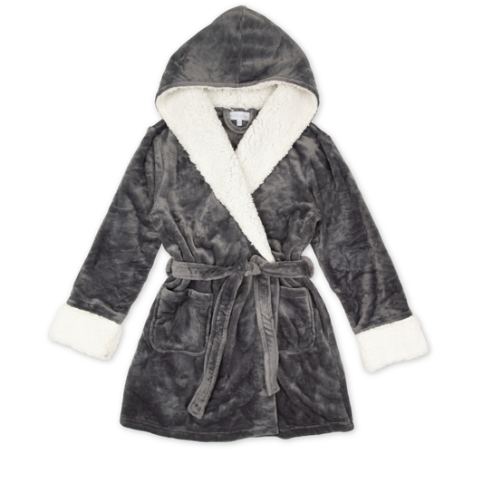 Women's Fluffy Push Robe With Hood- Grey