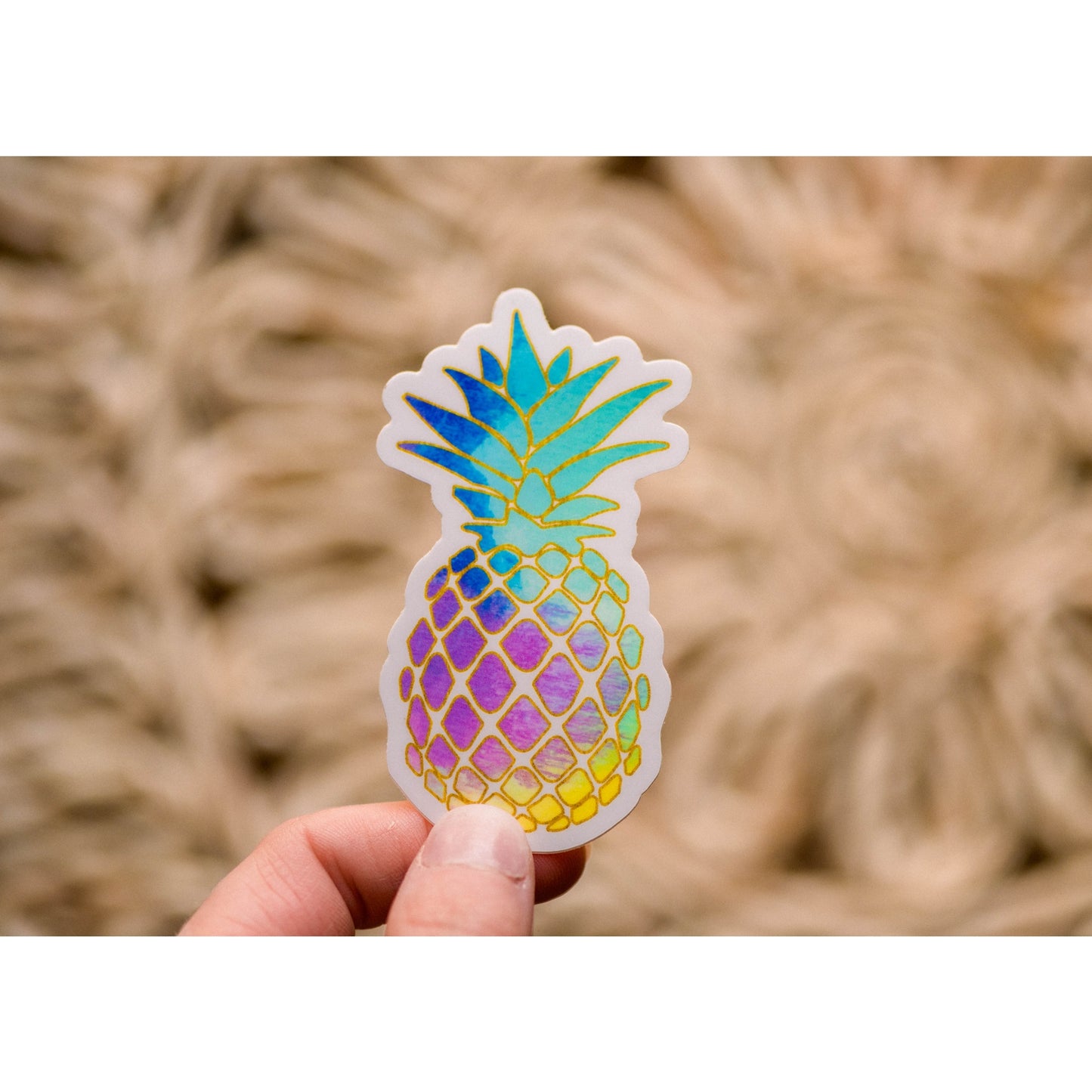 Rainbow Pineapple Vinyl Sticker, 3x1 in
