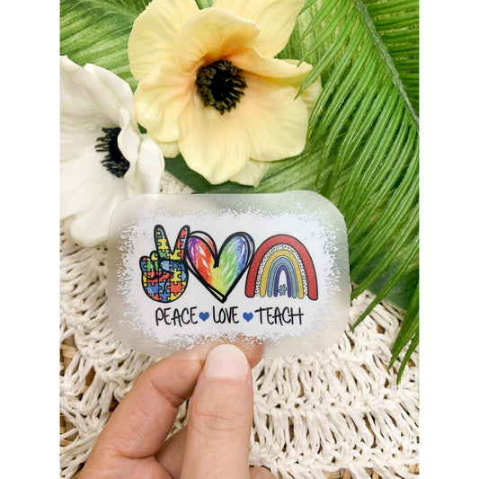 Autism Awareness Peace Love Clear, Vinyl Sticker 3x3 in.