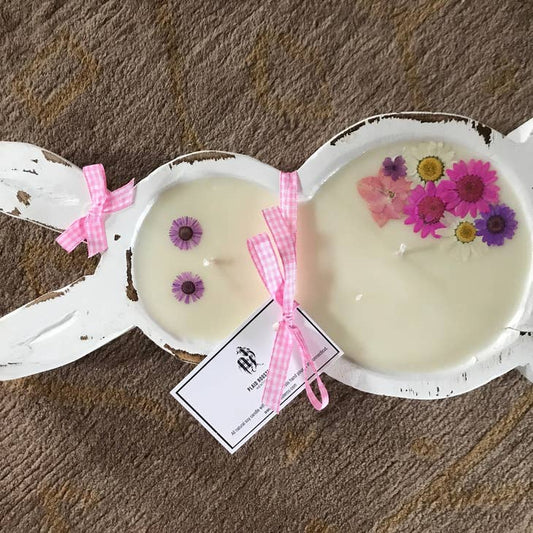 Bunny Dough Bowl soy candle with real flowers