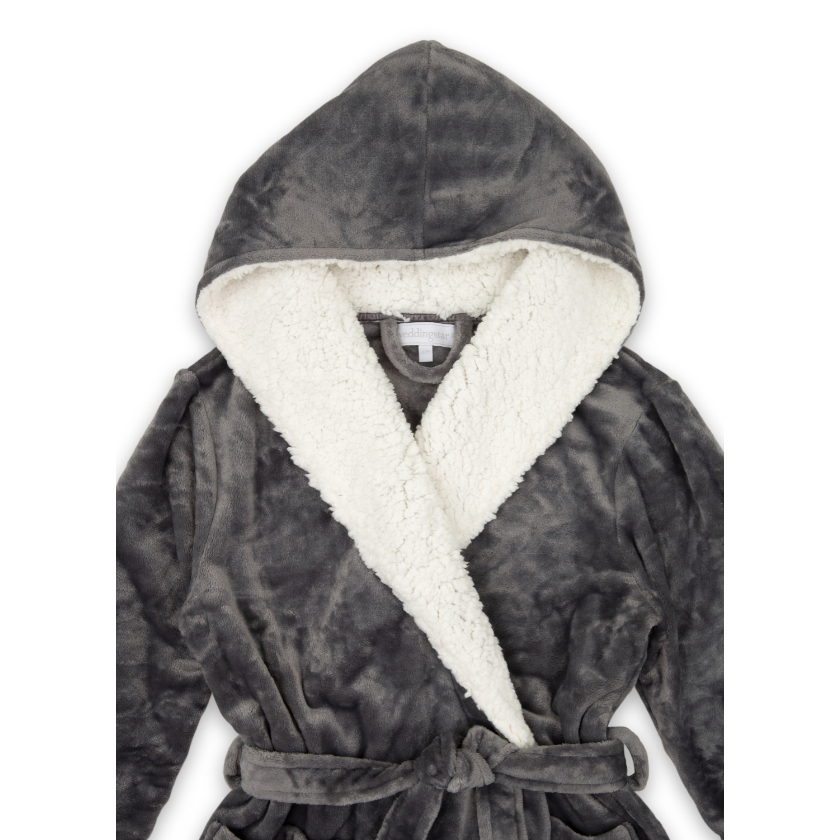 Women's Fluffy Push Robe With Hood- Grey
